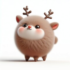 3D realistic adorable fluffy funny reindeer expression on a white background, Christmas theme