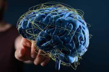 3D rendering of human brain with neural network connections.  Concept for AI, technology, or...