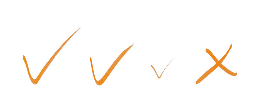 
hand drawn of grunge orange tick and cross mark isolated transparent png background,Design template or mockup.design element	