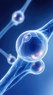 Striking Visual Representation of Human Bone Marrow: Modern Abstract Design with Gradient Blue Background and Glowing Transparent Circles. Professional Illustration for Medical, Healthcare, and Rehabi