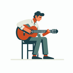 Cheerful Young Man Playing Acoustic Guitar