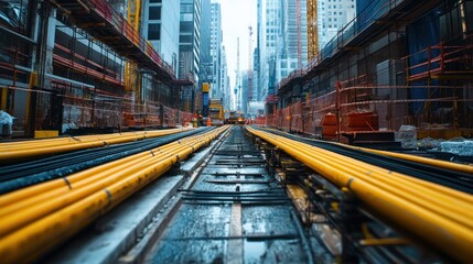 Fototapeta premium Urban Construction Site with Utility Pipes