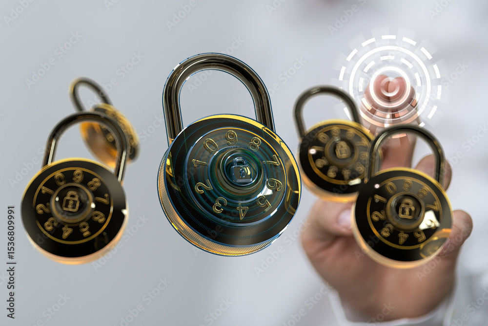 Poster High-quality image of combination locks representing data security and digital protection.