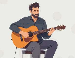 Obraz premium Cheerful Young Man Playing Acoustic Guitar