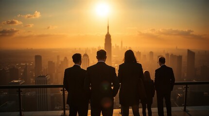 People and network, silhouette of people looking at a city to learn more about business