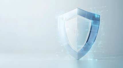 Cyber security safety shield in minimalistic style. 3d vector illustration. white background