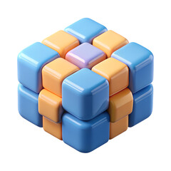 Obraz premium Colorful 3d rendering of a cube composed of multiple glossy square blocks, in a modern art abstract design