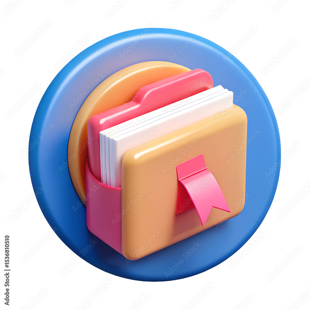 Poster Colorful 3d rendering of a file folder icon with documents inside for modern design and digital concepts