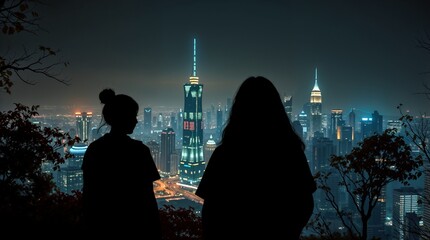 People and network, silhouette of people looking at a city to learn more about business