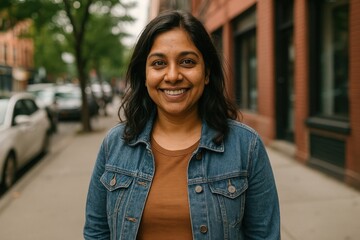 Smiling woman urban street