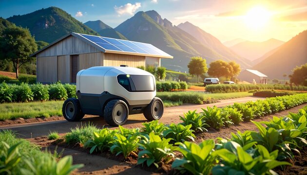 Solar powered autonomous delivery robot efficiently navigating outdoor field terrain challenges