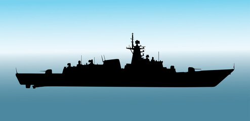 Battleship Silhouette Vector | US Navy Warship Side View Illustration for Military Infographics and Design Projects

