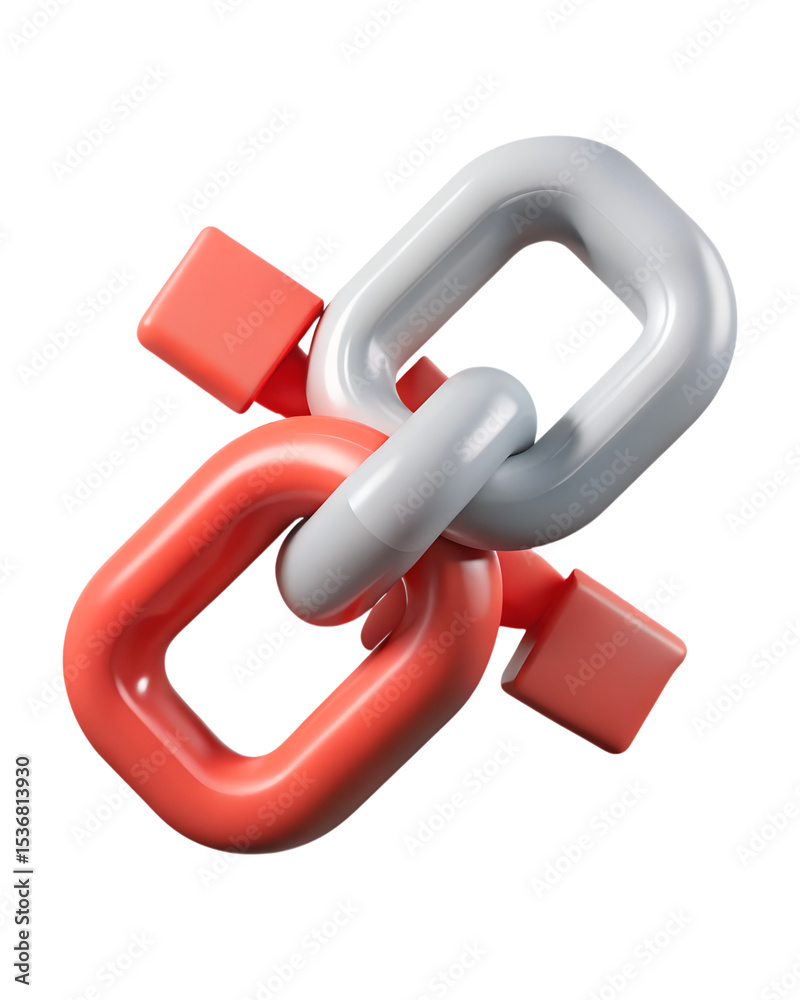Poster three dimensional rendered chain links in two colors interlocked representing connection or teamwork