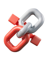 Three dimensional rendered chain links in two colors interlocked representing connection or teamwork with clean design