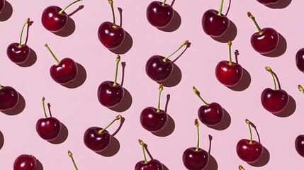 Vibrant Red Cherries Pattern on Pink Background