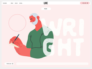 Writing people, modern flat vector concept illustration- standing man thoughtfully writing on notebook, bubble near head Metaphor for reflection, personal insight, contemplation, creative expression