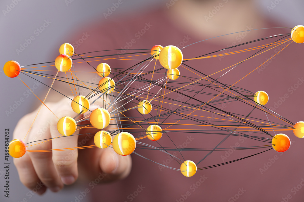 Poster Abstract image of interconnected nodes, representing global networking, data flow, and digital connections.