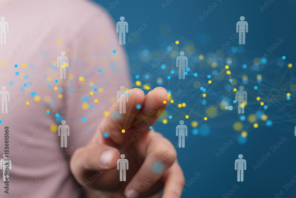 Poster Visual representation of a global network, showing interconnected individuals.