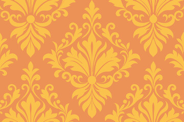 Fototapeta premium Elegant Damask Pattern Gold and Orange Floral Design Seamless Texture