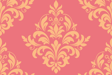 Elegant Damask Pattern Seamless Pink and Gold Floral Design for Textile, Wallpaper, and Fabric