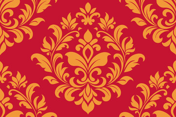 Elegant Damask Pattern Red and Gold Floral Seamless Design