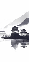 Obraz premium Chinese Ink Painting of a Majestic Landscape