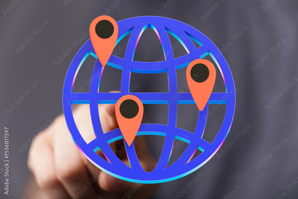 Aufkleber illustrates global connectivity and multiple locations. ideal for networking, technology, and global
