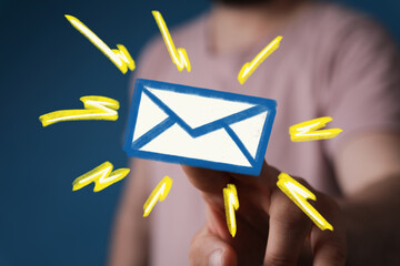 Email notification concept.  Person receives an email alert.  Digital communication.
