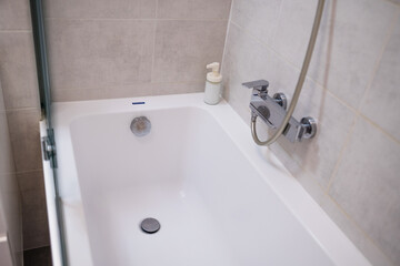 Tub shower door, bathroom shower glass door. Fixed glass panel in the bathroom.	