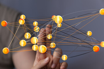 Abstract image depicting a complex network of connections, representing global communication and...