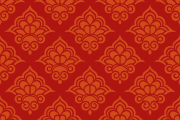 Fototapeta premium Red and Orange Damask Pattern Elegant Seamless Textile Design