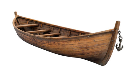 Old Wooden Boat with Anchor isolated on transparent white background, clipping path