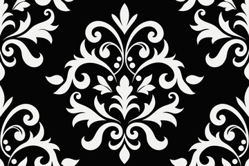 Obraz premium Elegant Black and White Damask Seamless Pattern A Classic Design for Textiles and Wallpaper