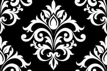 Obraz premium Elegant Black and White Damask Pattern Seamless Floral Design for Luxury Backgrounds