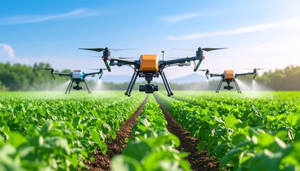 Autonomous drone swarm flying over field for precision bio-fungicide application process