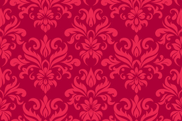 Elegant Damask Pattern Red Floral Design, Seamless Texture for Fabric, Wallpaper, and More