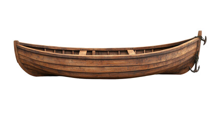 Old Wooden Boat with Anchor isolated on transparent white background, clipping path