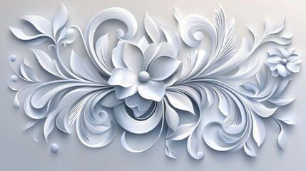 Ornate floral design in light gray tones.