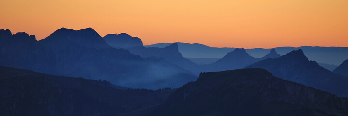 Mountain ranges after sunset, view from Niesen, Switzerland