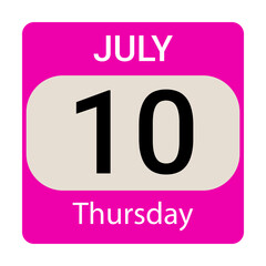 10 July, Thursday ,Date template, Useful design for calendar or event promotion