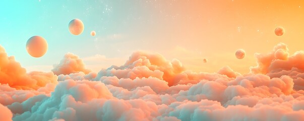 Melting gradient sky of light orange and baby blue in whimsical glowing mist