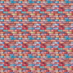 Watercolor red blue brick seamless pattern background

