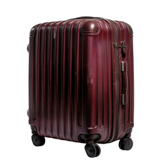 Stylish maroon suitcase with sleek design, featuring textured surface and smooth wheels for easy mobility. Perfect for travel enthusiasts seeking durability and elegance