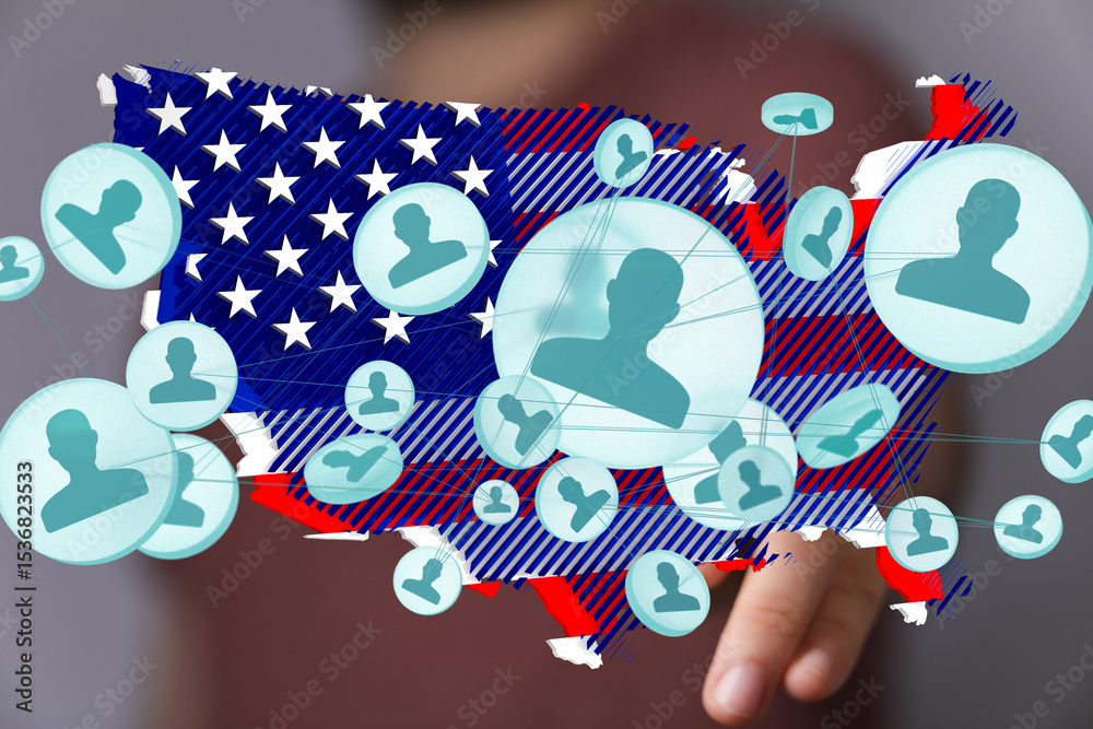 Poster visual representation of social connections within the united states. ideal for network, community, 