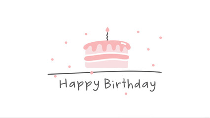 A delightful birthday cake with a candle and pink polka dots wishing you a happy birthday message