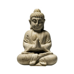 Serene stone statue of seated Buddha, hands in prayer position, exuding tranquility and peace. This decorative piece symbolizes mindfulness and spirituality, perfect for meditation spaces