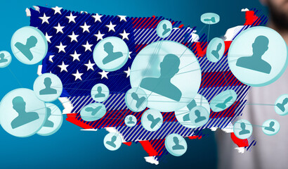 Obraz premium Visual representation of a connected US citizen network. Ideal for data, social media, and networking concepts.
