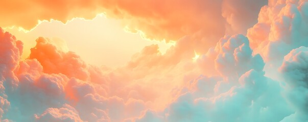 Melting gradient sky of light orange and baby blue in whimsical glowing mist