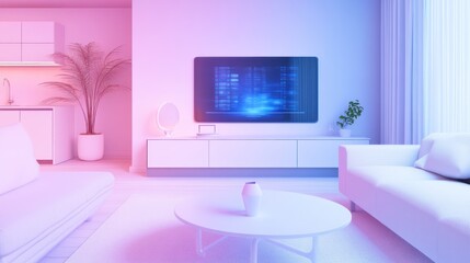 Modern living room with futuristic television.