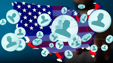 Fototapeta premium Visual representation of a nationwide network connecting individuals. Ideal for social media, technology, and community projects.